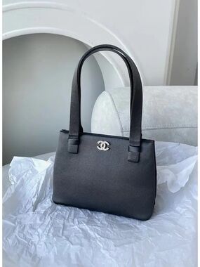 Rare Vintage Chanel Crystal CC Satin Top Handle Bag